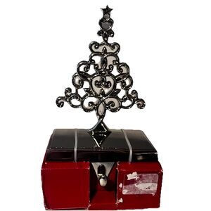 At Home Metal Christmas Tree Stocking Holder Silver Scroll Decor Mantle Hook